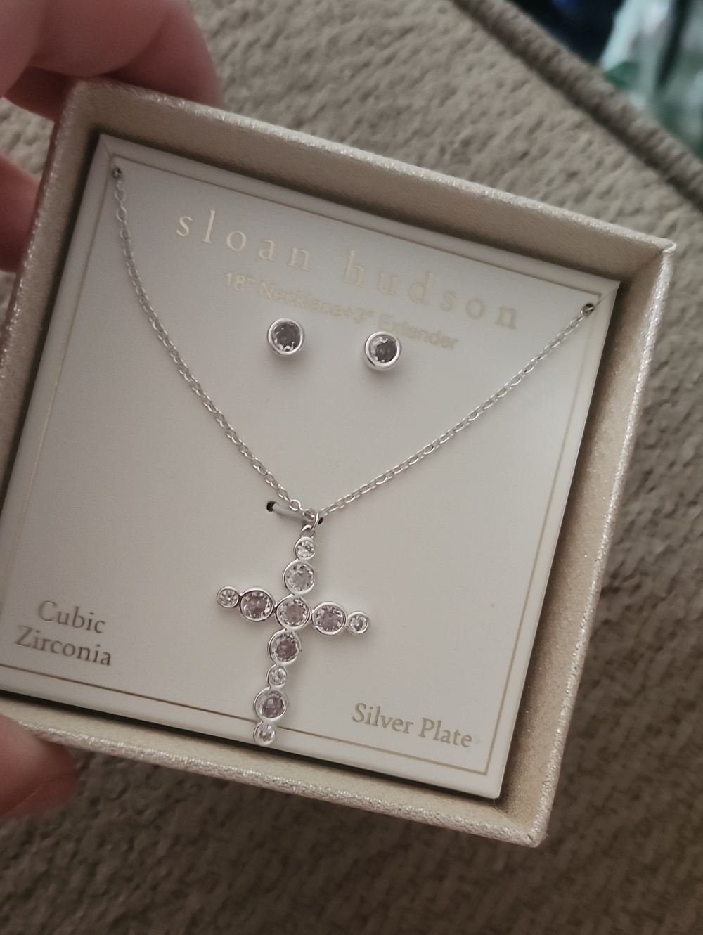 Sloan Hudson Silver-Plated Cubic Zirconia Cross Necklace in Silver